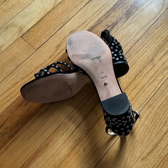 🟣 $148 Raye Bejeweled Disco Heels Strappy Sandals Black Block Anthropologie 8.5 - Picture 4 of 5